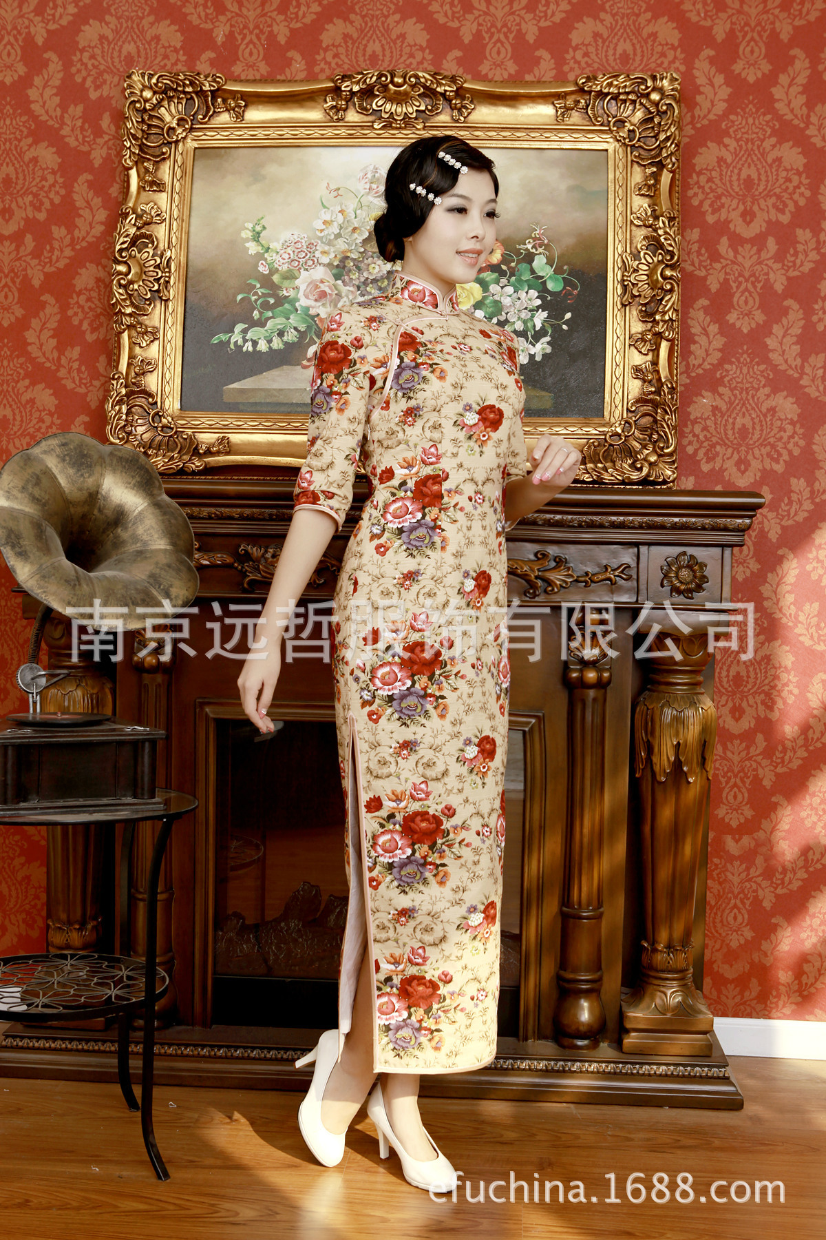 【批发供用 棉麻旗袍 中袖立领长旗袍 高端大气