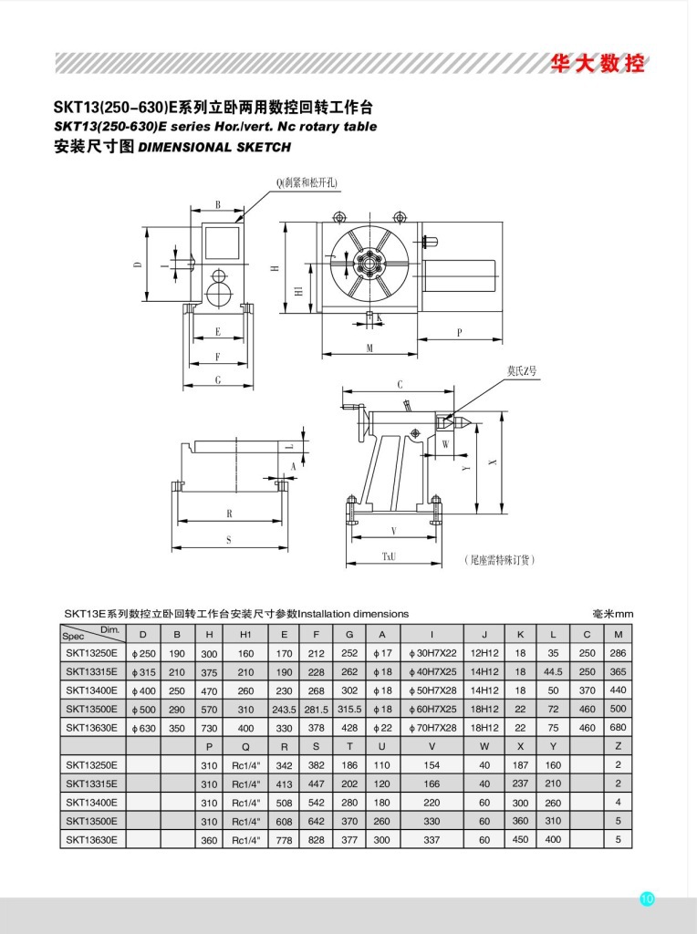 SKT13E系列 (250—630mm)立卧（两用）第四轴、分度盘、回转轴