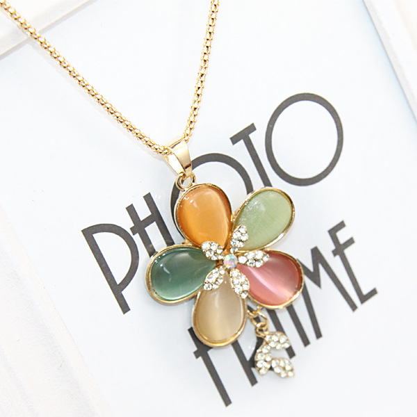 G45<em>韩版</em>新潮复古<em>毛衣链</em>衣饰 蝶恋花五彩猫眼