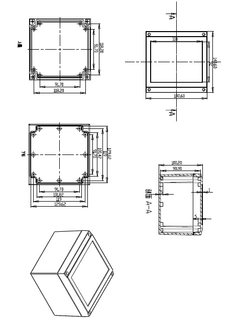 仪表壳 接线盒 型号fa45尺寸140*140*100mm  压铸铝防水盒 产品规格