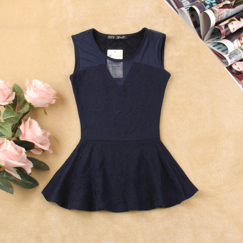 【现货批发 2013夏新款浮雕花朵网纱拼接收腰