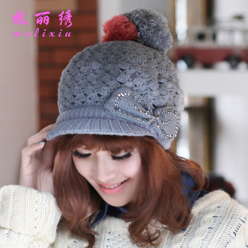 韩国时尚秋冬季新款针织帽 女士鸭舌帽毛线帽