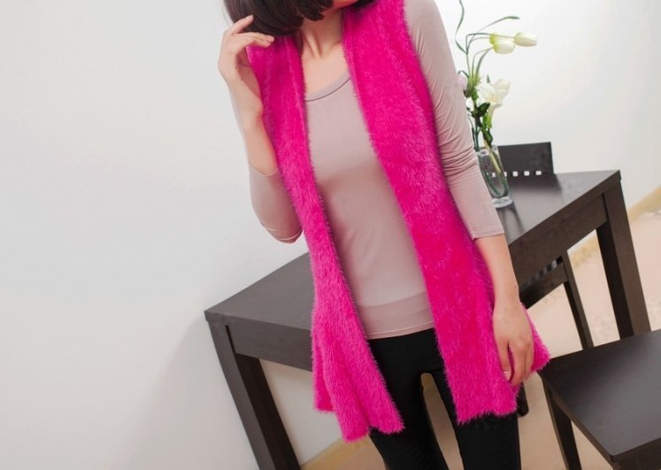 【2013新品新款韩版无袖<em>长毛</em>中长款<em>开衫马甲</em>