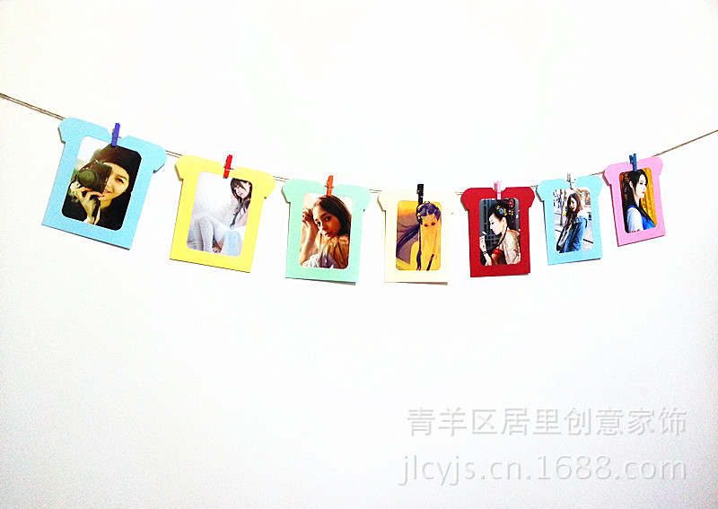 衣服<em>样式</em>5寸10张装炫彩款 创意麻绳夹子纸相框