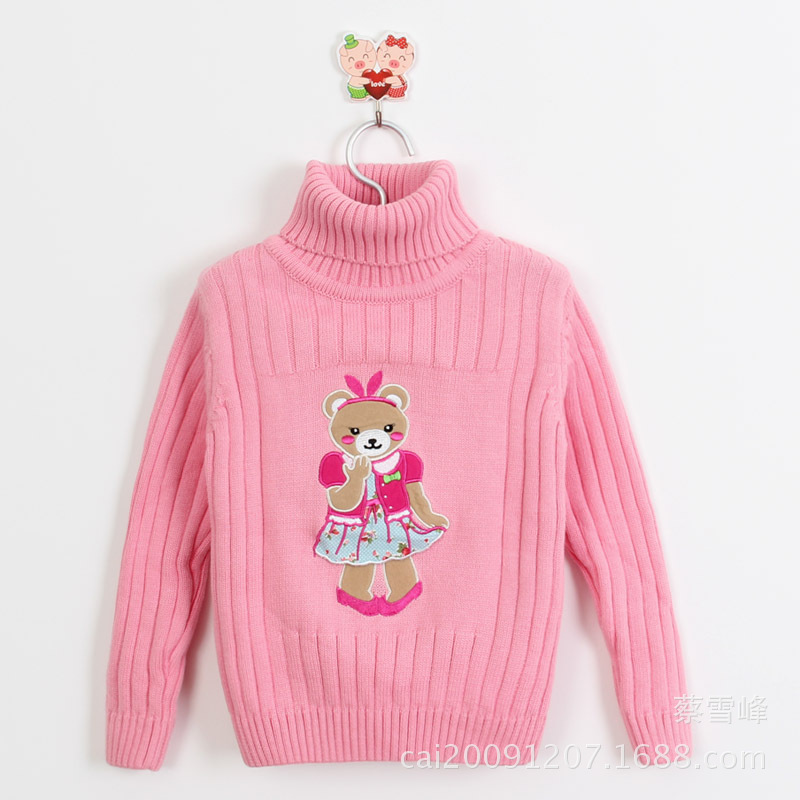 童装~韩版<em>女童</em>全棉<em>高领</em>卡通绣打底毛衫~中大
