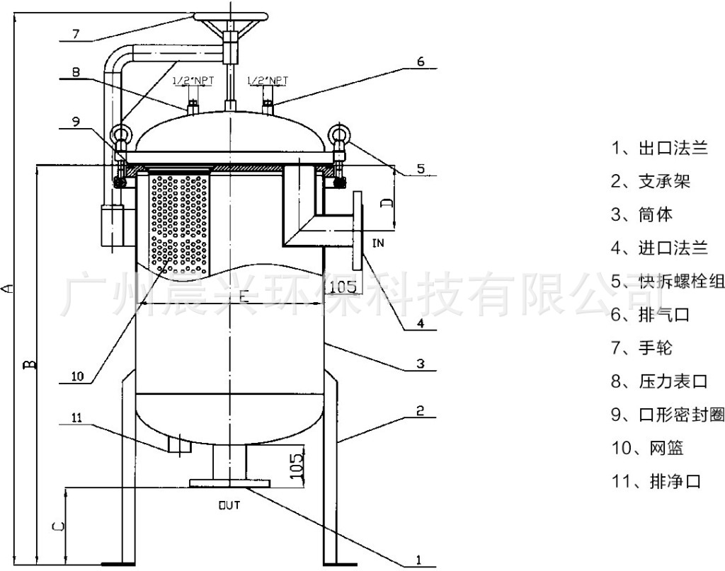 蜂密过滤器由:滤器,滤篮,滤袋组成 ,如图纸所示