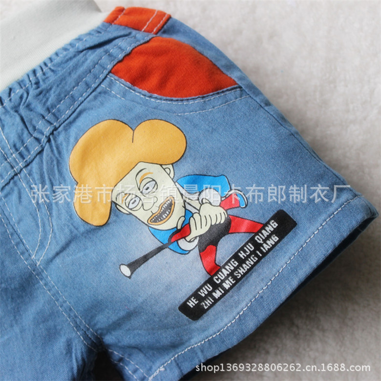 供应光头强磨白牛仔<em>短裤</em> <em>男童</em>牛仔<em>三分裤</em> 卡布