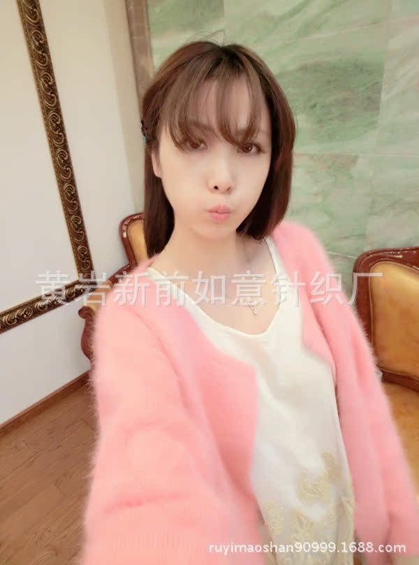 批发采购女式毛衣-貂绒大衣 嫩<em>粉色</em> 中<em>长款</em>女装