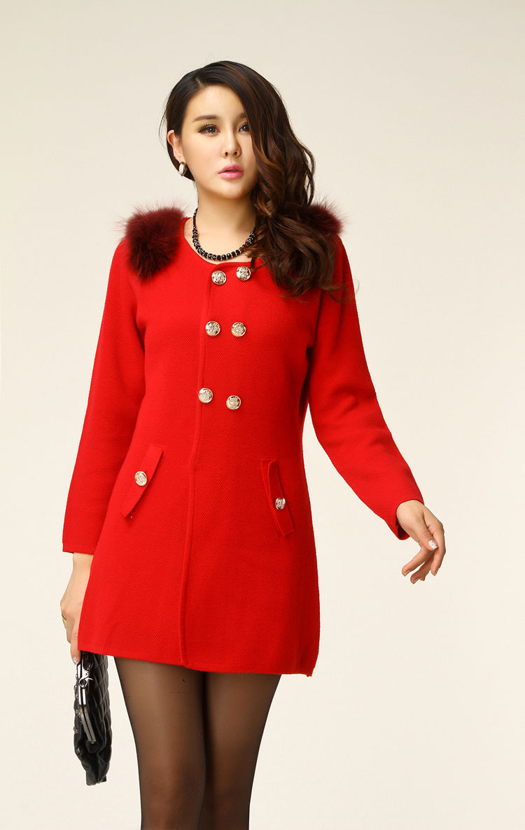 2014新款<em>中长</em>圆领女士<em>毛衣针织衫</em>外套 图片_