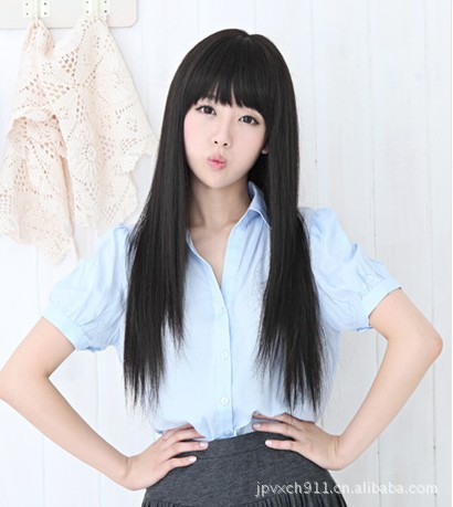 韩国假发长 直 蓬松女生长发齐刘海发型气质时