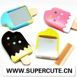 批发采购化妆镜-咬一口雪糕镜梳批发采购-化妆