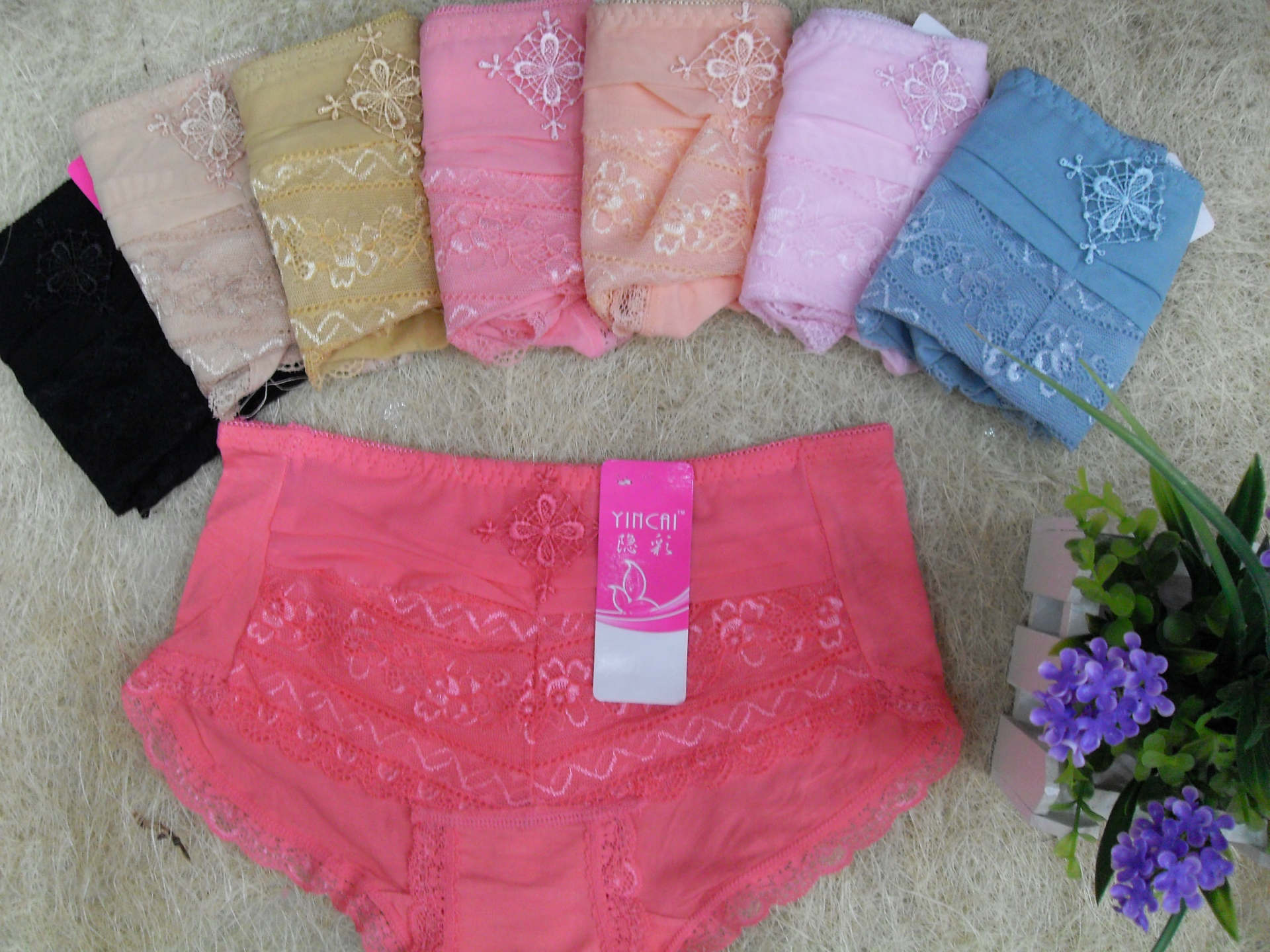 爆款 莫代尔<em>女士</em>内裤 中<em>低腰</em>绣花 蕾丝边包臀内