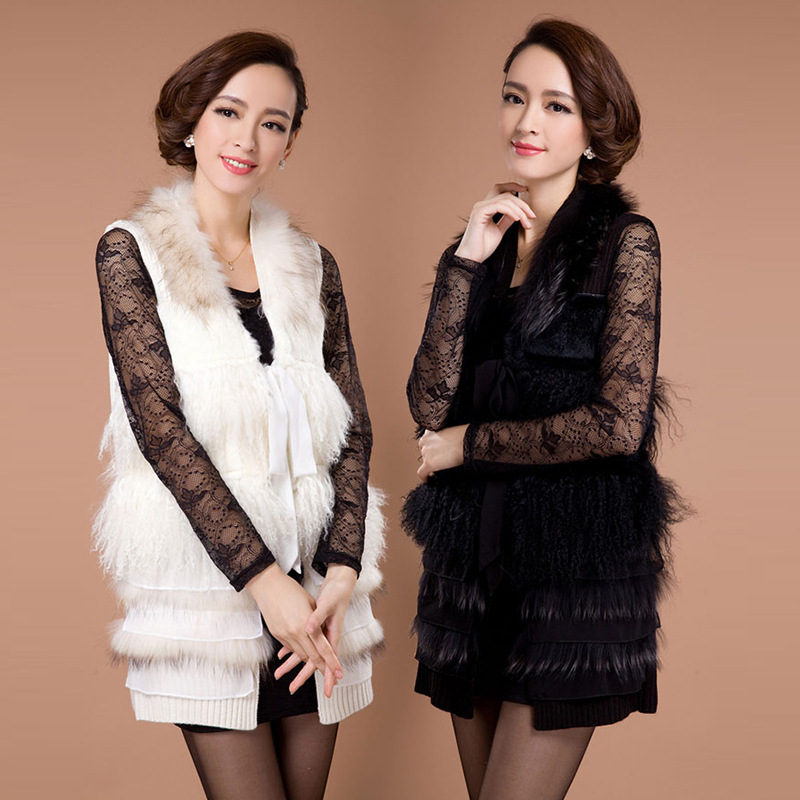 2014冬款时尚气质貂绒大衣<em>女</em>蕾丝中<em>长款马夹</em>