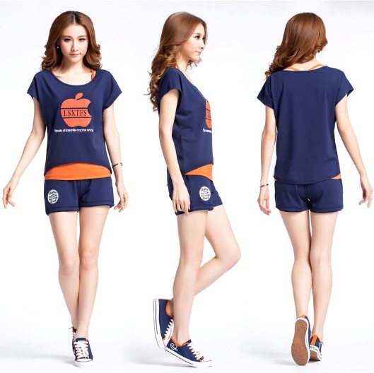 【夏季新品短袖苹果印花<em>女款</em>韩版<em>短裤</em>运动服休