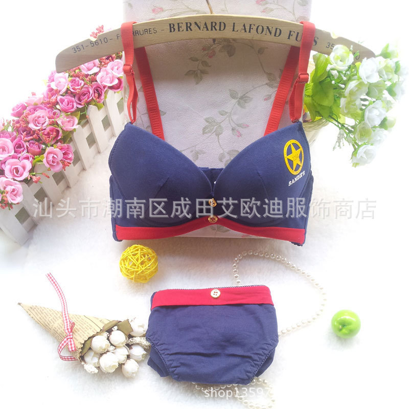 新品上架內衣性感鈕扣聚攏海軍風日系少女內衣胸罩套裝供應工廠,批發,進口,代購