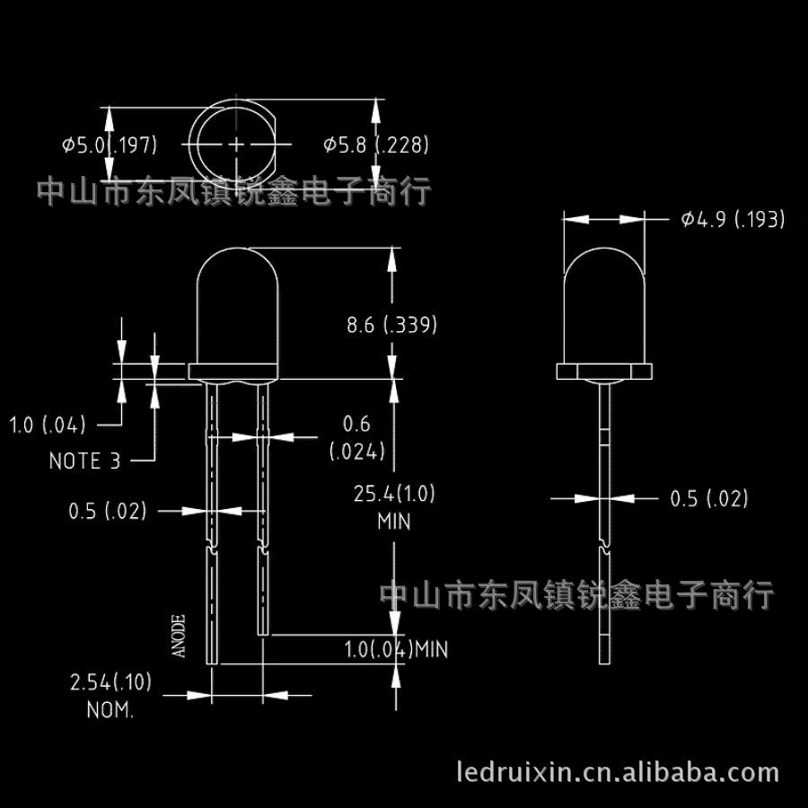 主打白光led廠傢供應F5mm圓頭有邊短腳白光LED燈珠3