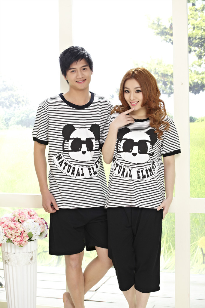 厂家直销 夏季新款纯棉短袖短裤情侣套装睡衣