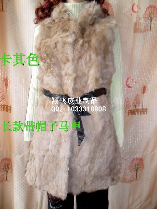 <em>兔毛长款马甲</em>兔毛连帽带腰带马甲大款式连帽坎