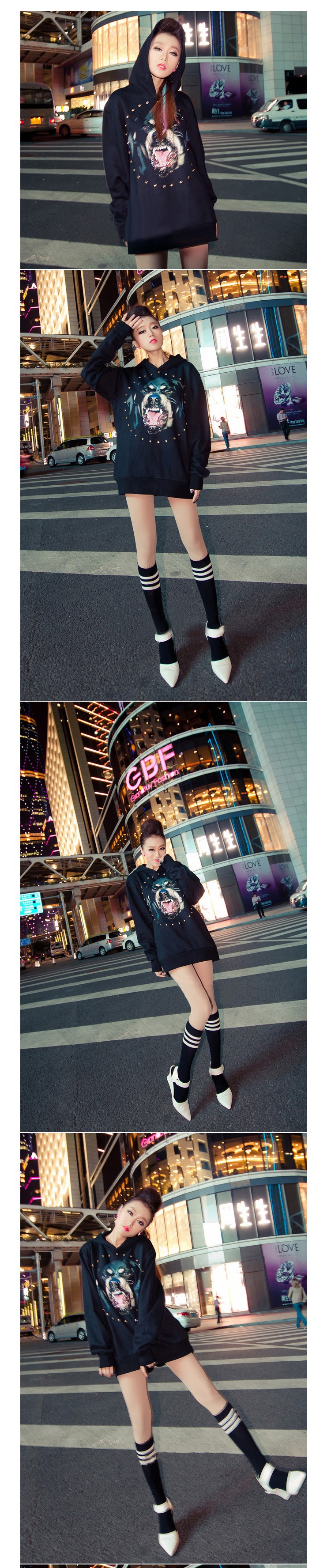 小猎犬狗头黑色连帽卫衣 (1)