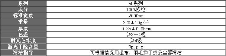 55系列面料參數