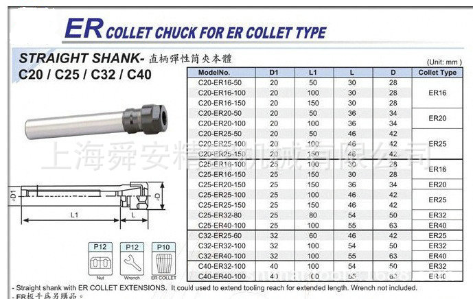 高精密ER筒夹延长杆(ER直柄筒夹）