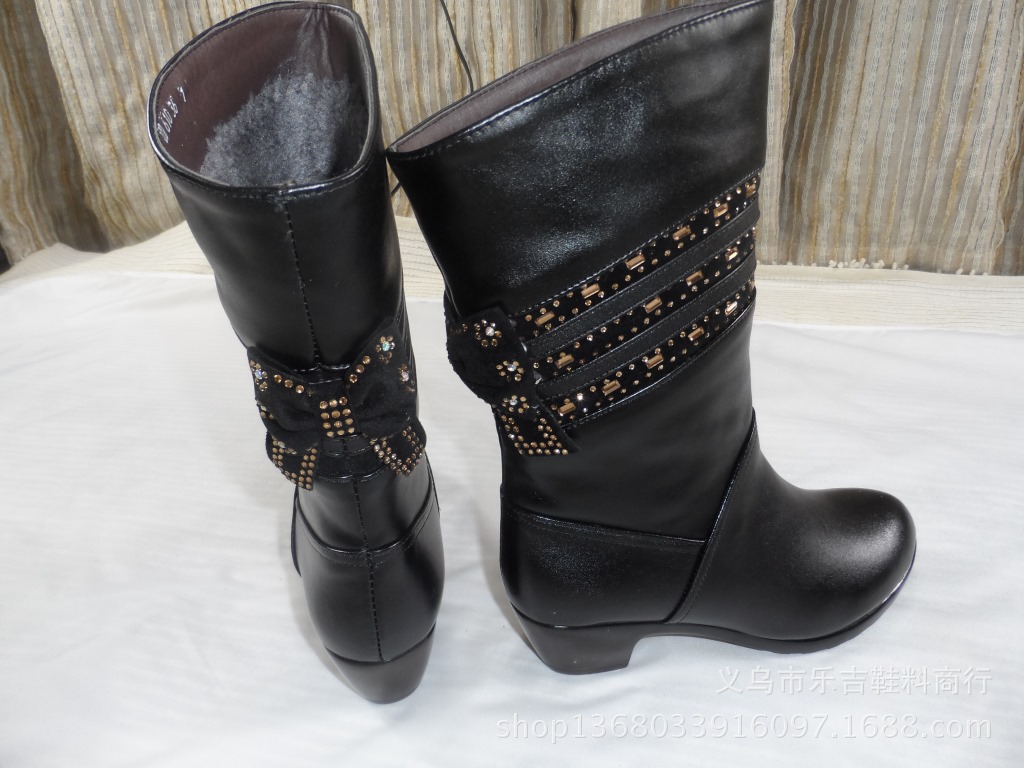 2013秋冬 新款真皮中筒女棉靴 牛皮棉靴子坡跟