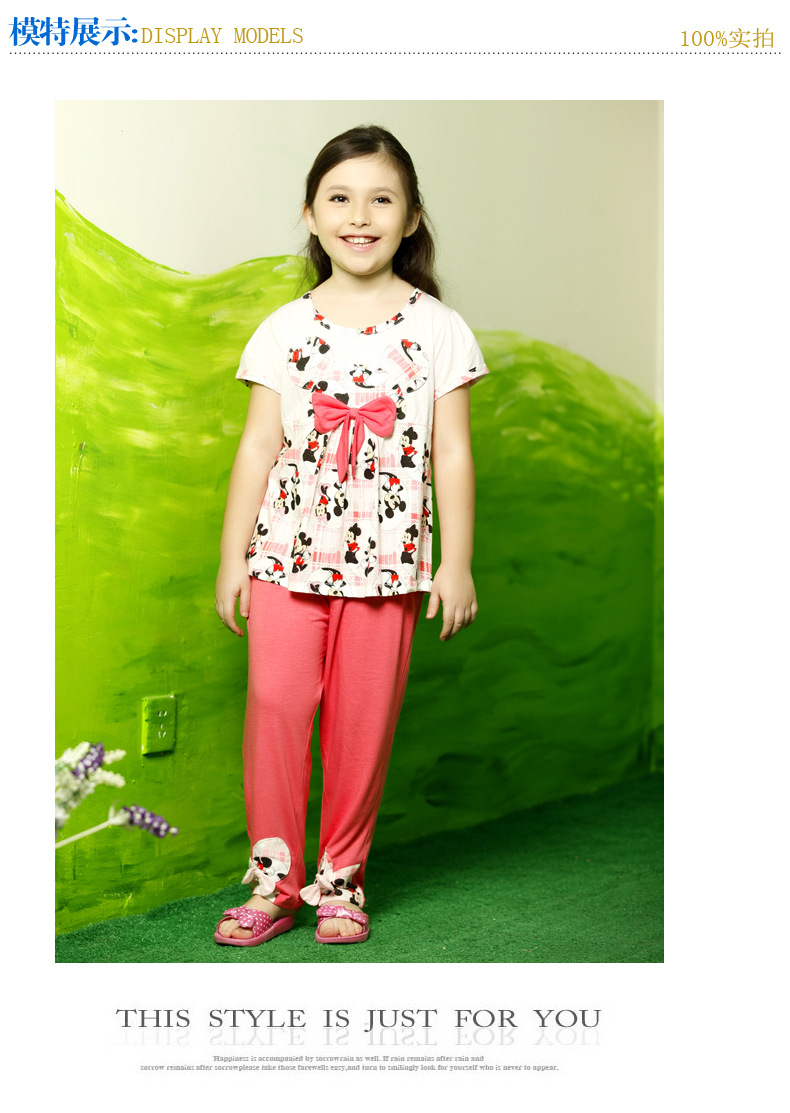 【女童<em>睡衣</em>纯棉夏季<em>短袖长裤</em>套装<em>儿童睡衣</em>女孩