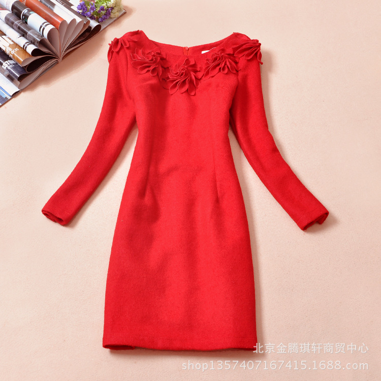 批发<em>冬装</em> 修身<em>女裙子</em> 红色新娘/回门装 敬酒礼服