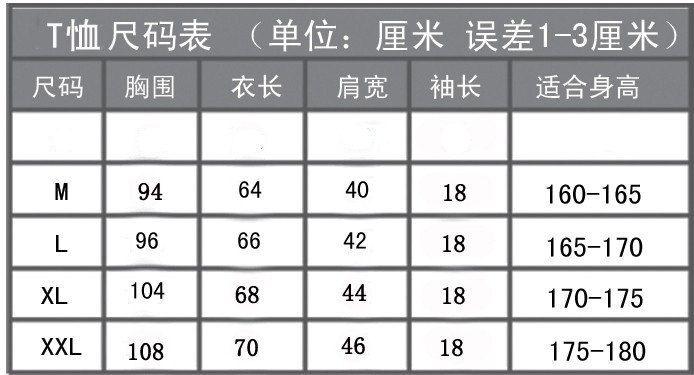 通用尺碼表