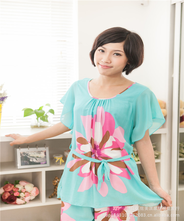 【2013女式<em>夏款睡衣</em>套装绵绸花朵Q版家居服批