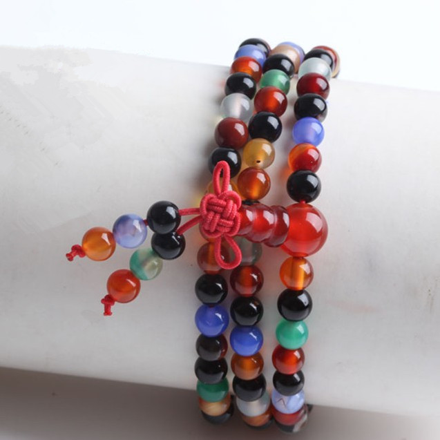 【【晶荣阁水晶〗七彩玛瑙108粒佛珠念珠手链