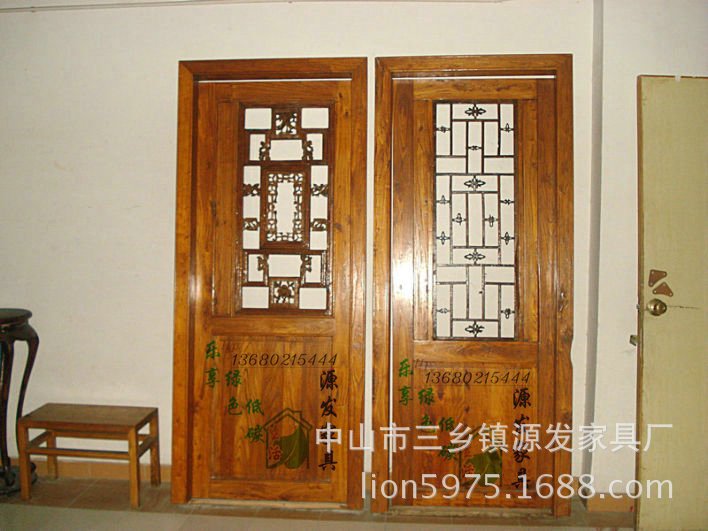 YF0434榆木套装门 室内门 平开门 推拉门 卧室门 中式门 实木家具