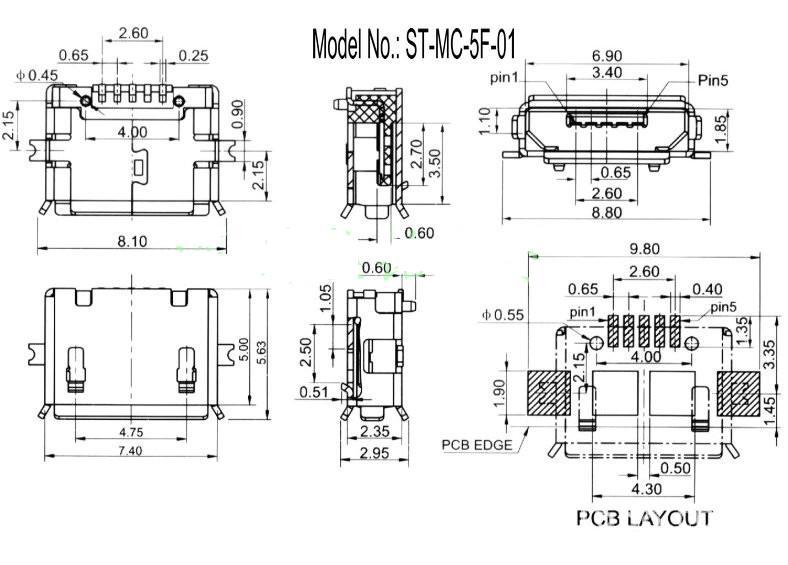 全铜 MicroUSB插座 MK5P 麦克5P MINIUSB M