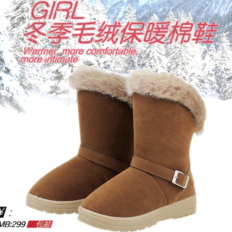 廠傢批發 韓版女式雪靴 保暖棉靴 休閒時尚女靴子 中筒靴鹿皮絨工廠,批發,進口,代購
