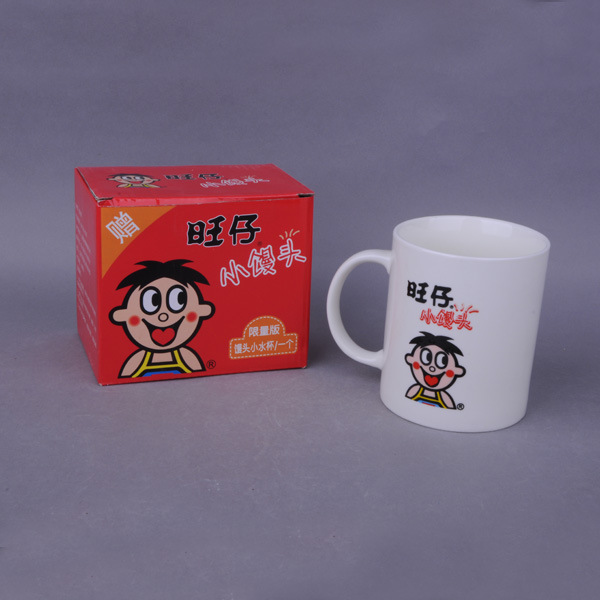 批发采购陶瓷工艺品-广告陶瓷促销杯(旺仔牛奶