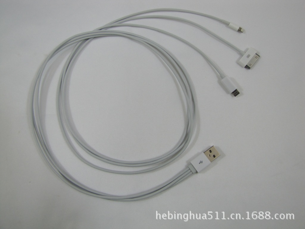 苹果iPhone 5一拖三线 USB三合一充电线 充电