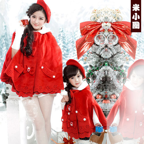 2013<em>冬款</em>童<em>斗篷女童外套</em> 儿童亲子花瓣<em>斗篷</em> 母
