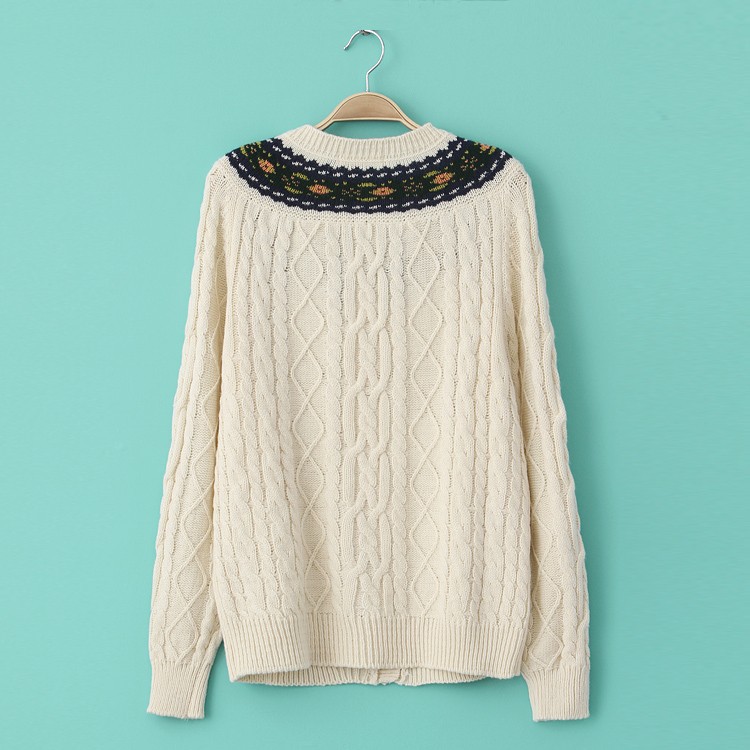 H0258 2013秋季新款 <em>提花</em>民族风领口<em>麻花针织</em>
