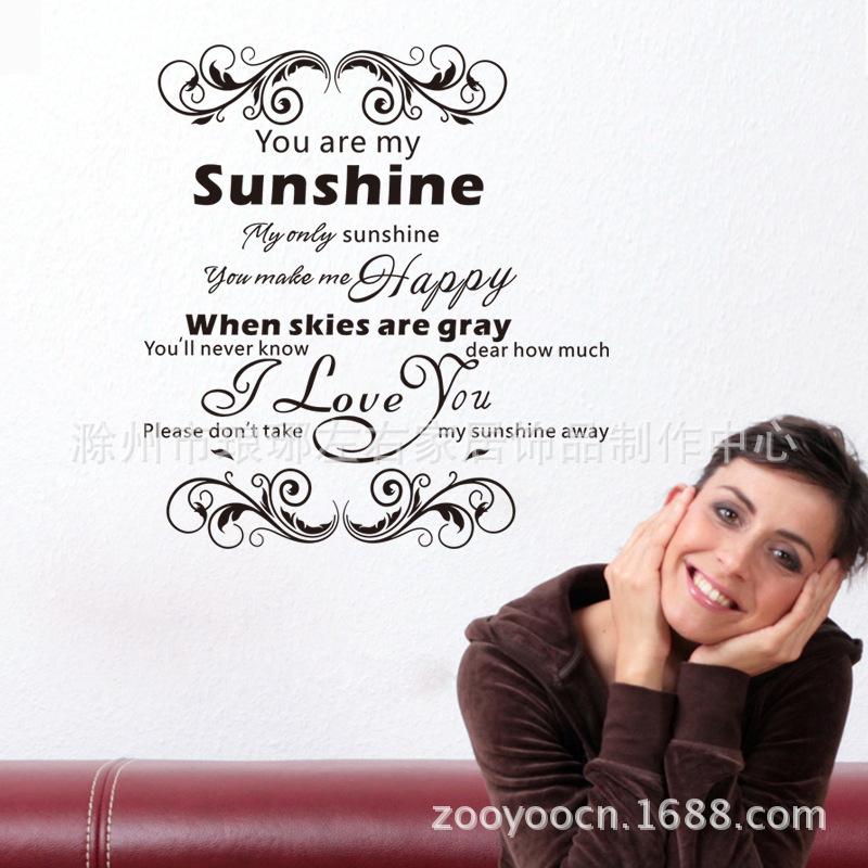 zy8258新款youaremysunshine外贸英文客厅卧室精雕墙贴纸批发