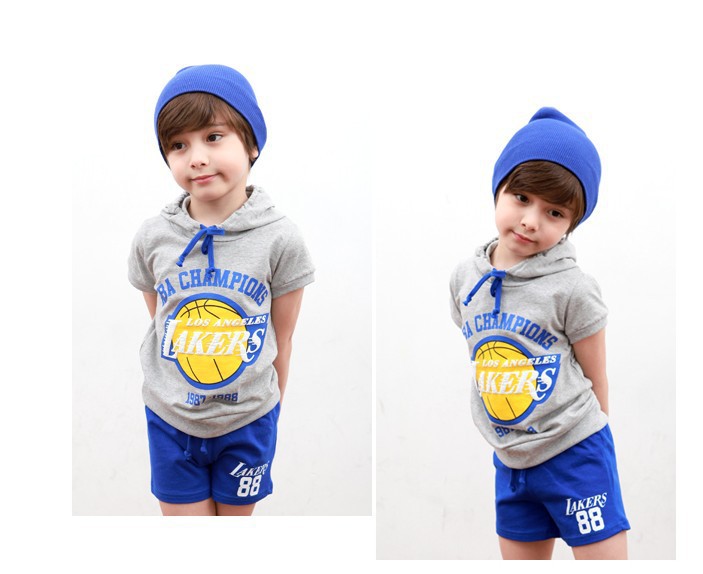 2014童装夏款 <em>男童</em>篮球印花<em>卫衣</em>+<em>短裤</em>运动套
