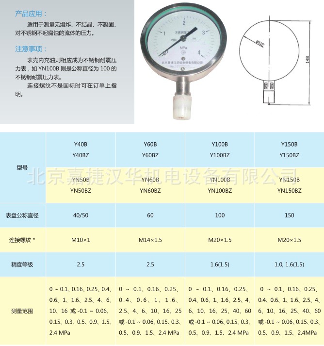 不銹鋼壓力表表格