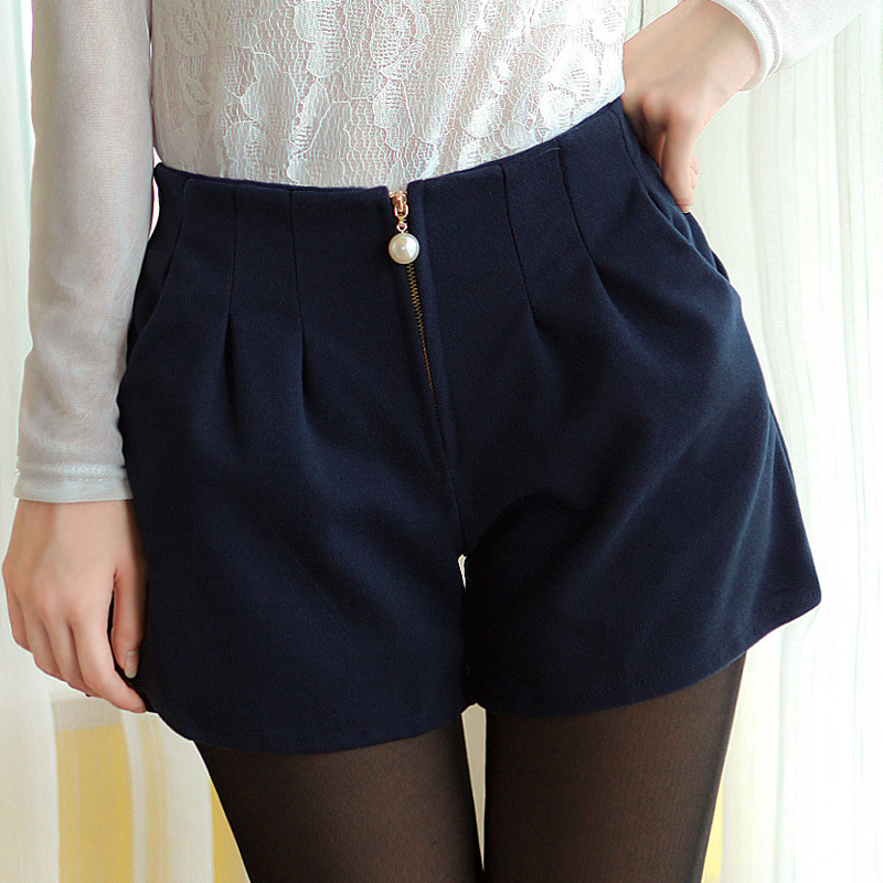 实拍2014秋装大码韩版<em>毛呢短裤女秋冬黑色</em>短