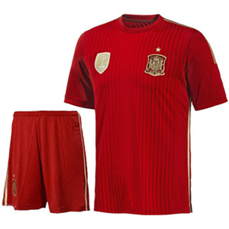 广东深圳厂家一套起批 2014世界杯西班牙足球衣足球服套装 品牌运动服
