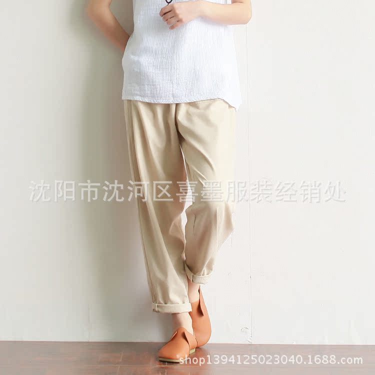 批发采购女式休闲裤-091喜墨特批 前口袋棉麻