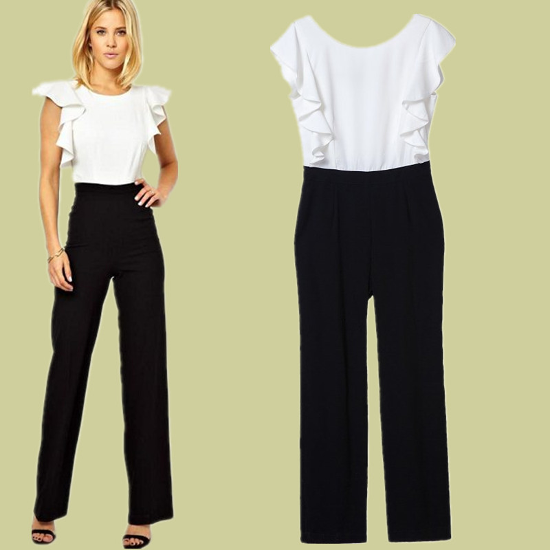 2014春季新款 欧美时尚连体裤 荷叶袖长裤显瘦