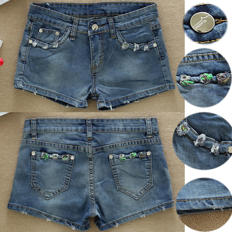 2014<em>夏季</em>新款<em>女装</em>牛仔<em>短裤</em>时尚破洞彩绘翻边
