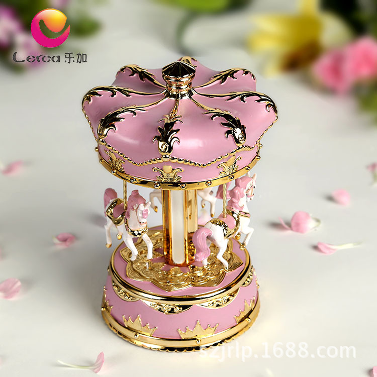 60353-乐加粉红金色旋转木马音乐盒-俯视