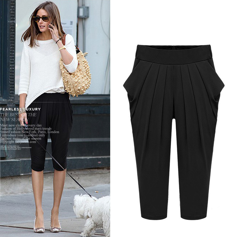 夏季新款哈伦<em>七分裤</em> 欧美大码女装中裤 <em>打底短</em>