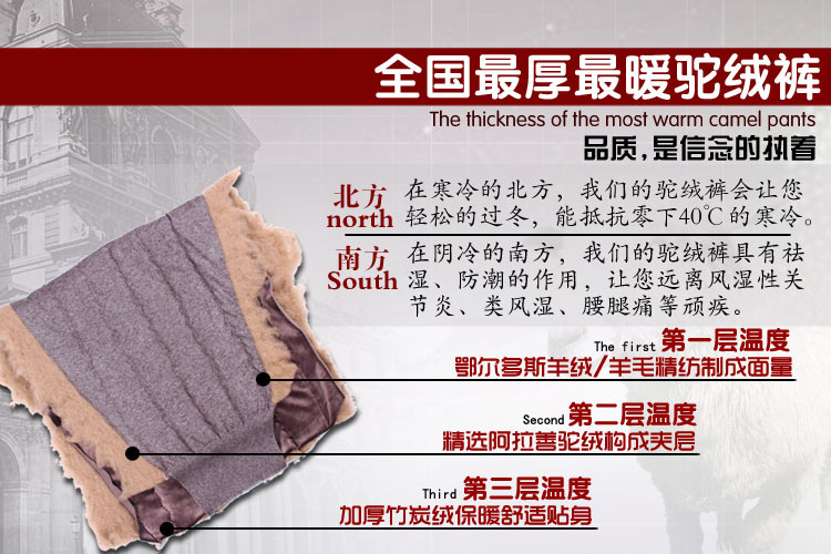 三层加厚中老年驼绒棉裤高腰保暖裤男女羊绒裤羊毛裤冬加肥加大码