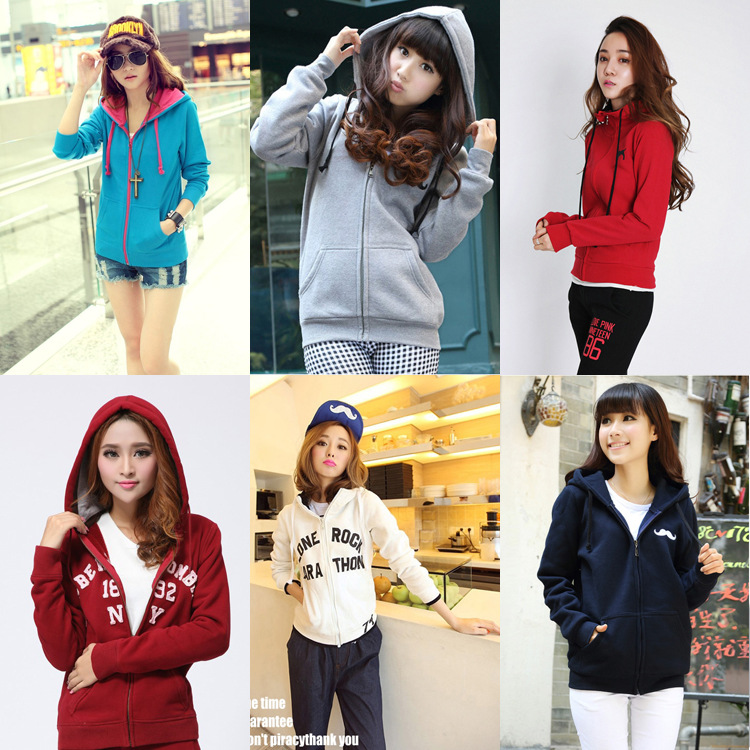 <em>秋冬季</em>爆款百搭休闲女式<em>拉链卫衣</em> <em>女装</em>长袖休